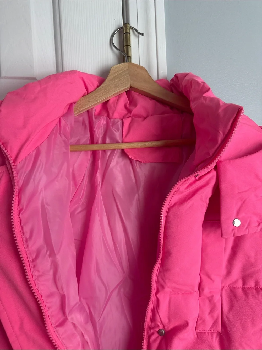 Long Pink Hooded Puffer Coat